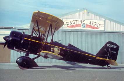 Stearman Speedmail, classic cargo hauler of the 1930s, on the 2003 revival of the National Air Tour aerial rally (nationalairtour.org)
